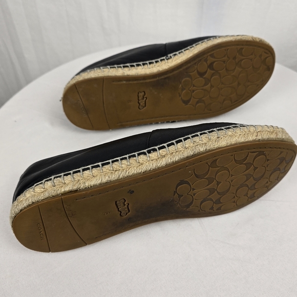 Coach Signature Black Leather Espadrille Flats Sz 8 - Picture 6 of 7